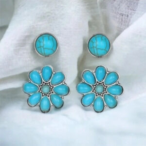2 LEFT! Bohemian Turquoise Stone Flower Stud Earrings & Circle Stud Earrings